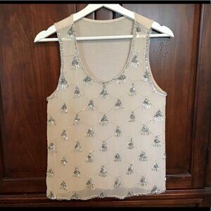 🔥5$ in bundle🔥 🌸 Art Deco sheer beaded sequinned tank Sz S